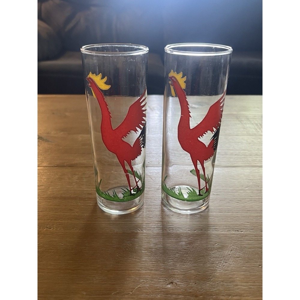 Vintage Federal Glass Rooster Drinking Glasses Set of 2 Farmhouse Kitchen Retro